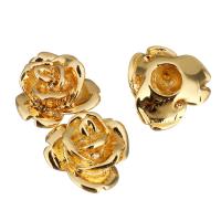 Brass Jewelry Connector, Flower, real gold plated, 1/1 loop, 13x13x8.50mm, Hole:Approx 1.6mm, 50PCs/Lot, Sold By Lot