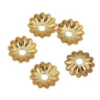 Caps Pérola de bronze, cobre, Flor, banhado a ouro genuino, 6x6x1.50mm, Buraco:Aprox 1.2mm, 200PCs/Lot, vendido por Lot