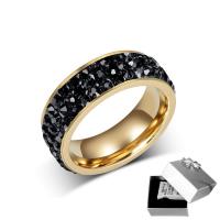 Unisex Finger Ring, Titanium Steel, with Rhinestone Clay Pave, Donut, gold color plated, different size for choice, 7mm, Sold By PC