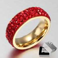 Unisex Finger Ring, Titanium Steel, with Rhinestone Clay Pave, Donut, gold color plated, different size for choice, 7mm, Sold By PC