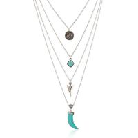 Zinklegierung Halskette Gliederkette, mit Synthetische Türkis, Platinfarbe platiniert, für Frau & 4-Strang, frei von Blei & Kadmium, 140mm, verkauft per ca. 23 ZollInch Strang