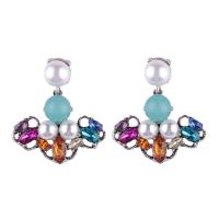 Fashion Statement Earring Zinc Alloy with Crystal & Plastic Pearl brass post pin antique silver color plated for woman nickel lead & cadmium free Sold By Pair