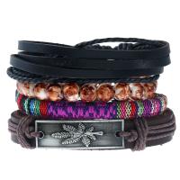 PU Leather Bracelet Set with Linen & Copper Coated Plastic & Zinc Alloy plated Unisex & adjustable nickel lead & cadmium free Length Approx 6.8 Inch Sold By Set