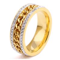 Rhinestone Finger Ring Titanium Steel & for woman & with rhinestone golden 7mm Sold By PC