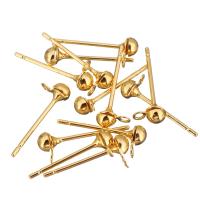 Латунный гвоздик для сережки, Латунь, плакированный настоящим золотом, 5.5x14x3mm, 0.7mm, отверстие:Приблизительно 0.7x10mm, 100ПК/Лот, продается Лот