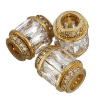 Messing European Perlen, vergoldet, ohne troll & mit kubischem Zirkonia, 9x12x9mm, Bohrung:ca. 5mm, 10PCs/Menge, verkauft von Menge
