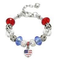 European Bracelet Zinc Alloy with brass chain & Rhinestone Clay Pave & Crystal Heart plated charm bracelet & national flag design & snake chain & for woman & enamel & faceted Sold Per Approx 7.5 Inch Strand