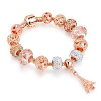 European Bracelet, Tibetan Style, with Rhinestone Clay Pave & Crystal, rose gold color plated, charm bracelet & different length for choice & snake chain & for woman & faceted, nickel, lead & cadmium free, Sold By Strand