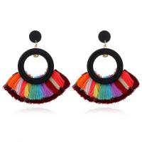 Fashion Fringe Earrings, Resin, with Cubic Zirconia & Nylon, stainless steel post pin, for woman, more colors for choice, 85x85mm, Sold By Pair