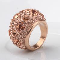 Titanium Steel Finger Ring, with Crystal, different size for choice & for woman, rose gold color, 19mm, Sold By PC