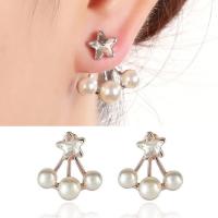 Zinc Alloy Split Earring with ABS Plastic Pearl stainless steel post pin Leaf gold color plated detachable & for woman lead & cadmium free 10-20mm Sold By Pair