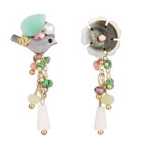 Asymmetric Earrings Shell with ABS Plastic Pearl & Crystal & Zinc Alloy stainless steel post pin for woman & with rhinestone 35mm Sold By Pair