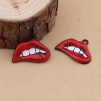 Tibetan Style, Lip, plated, with painted & enamel, lead & cadmium free, 28x21mm, Hole:Approx 1.5mm, 100PCs/Bag, Sold By Bag