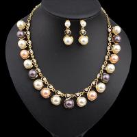 Zinc Alloy Jewelry Sets earring & necklace with ABS Plastic Pearl stainless steel post pin with 5.5cm extender chain gold color plated for woman & with rhinestone lead & cadmium free Length Approx 19.2 Inch Sold By Set