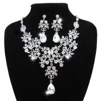Crystal Jewelry Sets, earring & necklace, Tibetan Style, with Crystal, stainless steel post pin, with 6cm extender chain, silver color plated, for woman & faceted & with rhinestone, lead & cadmium free, 8cm,5.6x2.3cm, Length:Approx 18.8 Inch, Sold By Set