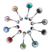 Stainless Steel Belly Ring, 316L Stainless Steel, with rhinestone, mixed colors, 11x1.5mm, 8mm, 5mm, 20PCs/Lot, Sold By Lot