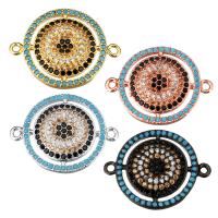Mosaz Šperky Connector, Flat Round, á, micro vydláždit kubické zirkony & 1/1 smyčka, více barev na výběr, 22.50x17x3mm, Otvor:Cca 1mm, 10PC/Lot, Prodáno By Lot