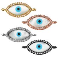 Evil Eye Connector, Brass, with White Shell & Resin, plated, micro pave cubic zirconia & 1/1 loop, more colors for choice, 23x10x3mm, Hole:Approx 1mm, 10PCs/Lot, Sold By Lot