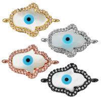 Evil Eye Connector Brass with White Shell & Resin Hamsa plated evil eye pattern & micro pave cubic zirconia & 1/1 loop Approx 1mm Sold By Lot