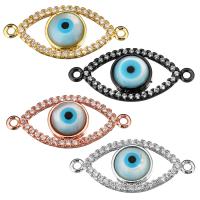 Evil Eye Connector, Brass, with White Shell & Resin, plated, micro pave cubic zirconia & 1/1 loop, more colors for choice, 24.50x11x3mm, Hole:Approx 1mm, 10PCs/Lot, Sold By Lot