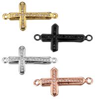 Brass Jewelry Connector, Cross, plated, micro pave cubic zirconia & 1/1 loop, more colors for choice, 24x13x3mm, Hole:Approx 1mm, 10PCs/Lot, Sold By Lot
