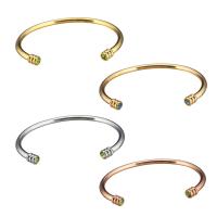 acier inoxydable bracelet manchette, Placage, pour femme & avec strass, plus de couleurs à choisir, 4mm, Diamètre intérieur:Environ 64x48mm, Vendu par PC