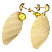 Crystal Earrings Stainless Steel with Crystal Horse Eye gold color plated for woman & faceted 48mm Sold By Pair