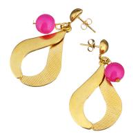 Resin Earring, Stainless Steel, with Resin, gold color plated, for woman, 49mm, 26.5x38mm, Sold By Pair