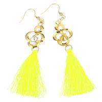 Fashion Fringe Earrings, Stainless Steel, with Nylon Cord, Tassel, gold color plated, for woman & with rhinestone, 106mm, 20x30.5mm, Sold By Pair
