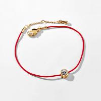 Nylon Cord Bracelets, Brass, with Nylon Cord, with 1.9inch extender chain, Flat Round, real gold plated, for woman & with cubic zirconia, more colors for choice, nickel, lead & cadmium free, 11x15mm, Sold Per Approx 7.1 Inch Strand