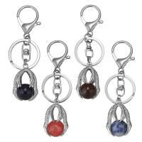 Bag Purse Charms Keyrings Keychains Gemstone with Brass silver color plated natural 35mm Sold By PC