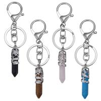 Porte-clés, pierre gemme, avec laiton, pendule, Placage de couleur argentée, naturel & différents matériaux pour le choix, 35mm, 30x2.5mm, 11x42x11mm, Vendu par PC