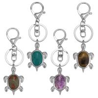 Bag Purse Charms Keyrings Keychains Gemstone with Brass Turtle silver color plated natural 35mm Sold By PC
