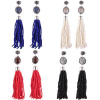 Fashion Fringe Earrings Zinc Alloy with Glass Seed Beads & Resin brass post pin silver color plated for woman & with rhinestone nickel lead & cadmium free Sold By Pair