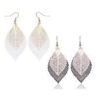 Zinc Alloy Drop Earrings iron earring hook Leaf plated for woman lead & cadmium free 55mm Sold By Pair