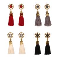 Fashion Fringe Earrings Zinc Alloy with Nylon Cord stainless steel post pin gold color plated for woman & with rhinestone lead & cadmium free 50mm Sold By Pair