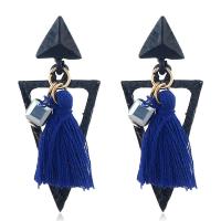 Fashion Fringe Earrings, Tibetan Style, with plastic earnut & Nylon Cord, stainless steel post pin, Triangle, plated, for woman, more colors for choice, lead & cadmium free, 50mm, Sold By Pair
