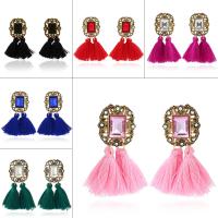 Fashion Fringe Earrings, Tibetan Style, with Nylon Cord & Crystal, stainless steel post pin, antique gold color plated, for woman & faceted & with rhinestone, more colors for choice, lead & cadmium free, 57x32mm, Sold By Pair