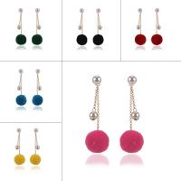 Zinc Alloy Drop Earring with ABS Plastic Pearl & Plush stainless steel post pin gold color plated for woman lead & cadmium free 85mm Sold By Pair