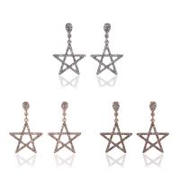 Zinc Alloy Drop Earrings stainless steel post pin Star plated for woman & with rhinestone lead & cadmium free 35mm Sold By Pair