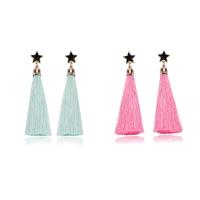 Fashion Fringe Earrings Zinc Alloy with Nylon Cord stainless steel post pin Star gold color plated for woman & enamel lead & cadmium free 90mm Sold By Pair