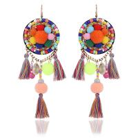 Fashion Statement Earring Zinc Alloy with Plush & Nylon Cord & Glass Seed Beads iron earring hook gold color plated for woman lead & cadmium free 125mm Sold By Pair