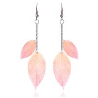 Zinc Alloy Drop Earrings with Cloth iron earring hook Leaf platinum color plated for woman lead & cadmium free 120mm Sold By Pair