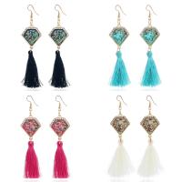Fashion Fringe Earrings, Tibetan Style, with Nylon Cord & Resin, iron earring hook, gold color plated, for woman & with rhinestone, more colors for choice, lead & cadmium free, 92mm, Sold By Pair