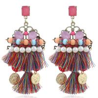 Fashion Fringe Earrings, Tibetan Style, with ABS Plastic Pearl & Nylon & Crystal, stainless steel post pin, plated, for woman, lead & cadmium free, 40x70mm, Sold By Pair
