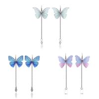 Zinc Alloy Drop Earrings with Cloth iron earring hook Butterfly platinum color plated for woman lead & cadmium free 90mm Sold By Pair