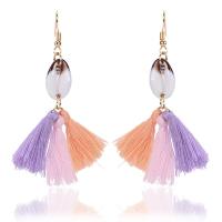 Fashion Fringe Earrings Zinc Alloy with Nylon & Shell iron earring hook gold color plated for woman lead & cadmium free 56mm Sold By Pair