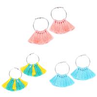Fashion Fringe Earrings, Tibetan Style, with Nylon,  , platinum color plated, for woman, more colors for choice, lead & cadmium free, 75mm, Sold By Pair