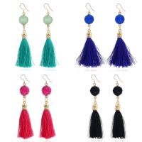 Fashion Fringe Earrings, Tibetan Style, with Nylon & Ice Quartz Agate, iron earring hook, gold color plated, druzy style & for woman, more colors for choice, lead & cadmium free, 85x20mm, Sold By Pair