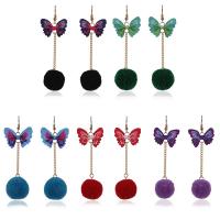 Plush Drop Earring with Cloth & Zinc Alloy iron earring hook Butterfly for woman 95mm Sold By Pair